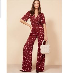 Reformation Alice red floral jumpsuit sz 0